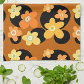 オレンジと黄色のヴィンテージの花 キッチンタオル (折り畳み)