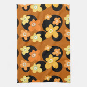 オレンジと黄色のヴィンテージの花 キッチンタオル (縦)