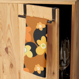 オレンジと黄色のヴィンテージの花 キッチンタオル