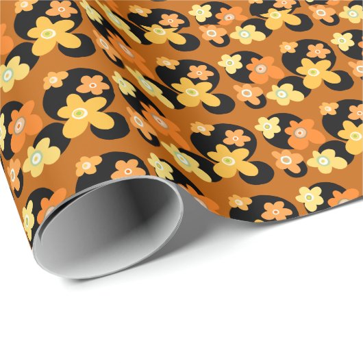 オレンジと黄色のヴィンテージの花 ラッピングペーパー (ロールコーナー)