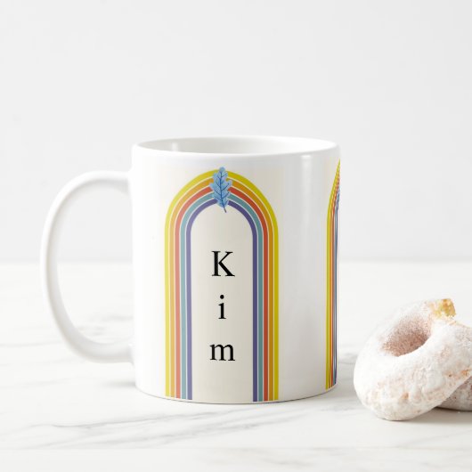 オレンジと黄色の抽象的な虹のストライプマグ コーヒーマグカップ (ドーナツ)