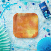 オレンジと黄色の水彩印刷紙プレート ペーパープレート (パーティー)