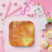 オレンジと黄色の水彩印刷紙プレート ペーパープレート (パーティー)