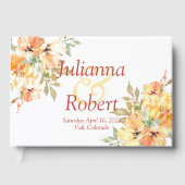 オレンジと黄色の水彩花のウェディングゲストのデザインをカスタマイズ ゲストブック (正面)
