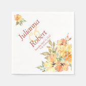 オレンジと黄色の水色のフローラナプキン スタンダードカクテルナプキン (正面)