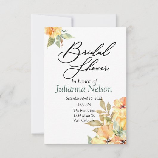 オレンジと黄色の水色のフローラ招待 招待状 (正面)