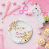 オレンジと黄色の水色のフローラ結婚の紙 ペーパープレート (パーティー)