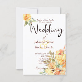 オレンジと黄色の水色のフローラ結婚のinvita 招待状