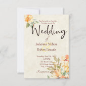 オレンジと黄色の水色のフローラ結婚のinvita 招待状 (正面)