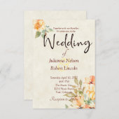 オレンジと黄色の水色のフローラ結婚のinvita 招待状 (正面/裏面)