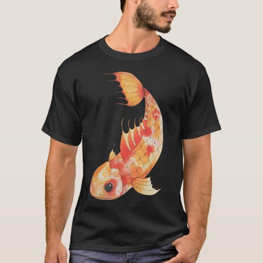 オレンジと黄色の泳ぐ鯉 Tシャツ (正面)