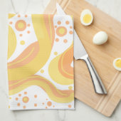 オレンジと黄色の渦巻き形にドットが付いている キッチンタオル (四つ折り)