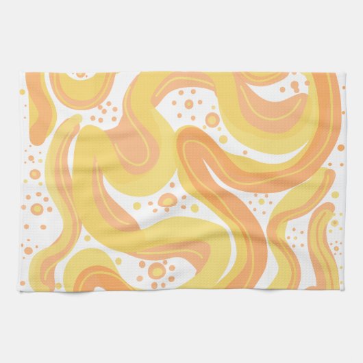オレンジと黄色の渦巻き形にドットが付いている キッチンタオル (横)