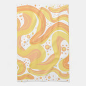 オレンジと黄色の渦巻き形にドットが付いている キッチンタオル (縦)