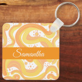 オレンジと黄色の渦巻き形にドットが付いている キーホルダー (裏面)