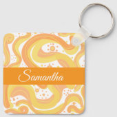 オレンジと黄色の渦巻き形にドットが付いている キーホルダー (裏面)