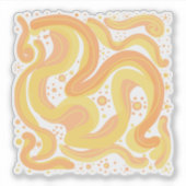 オレンジと黄色の渦巻き形にドットが付いている シール (正面)