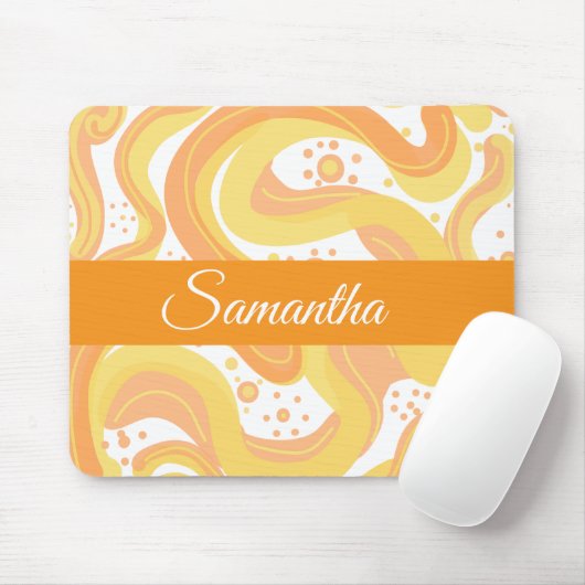 オレンジと黄色の渦巻き形にドットが付いている マウスパッド (マウス)