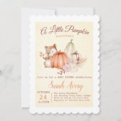 オレンジと黄色の秋カボチャ赤ちゃんシャワー 招待状 (正面)