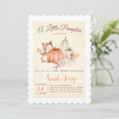 オレンジと黄色の秋カボチャ赤ちゃんシャワー 招待状 (スタンド正面)