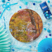 オレンジと黄色の秋ツリー秋の写真 ペーパープレート (パーティー)