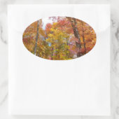 オレンジと黄色の秋ツリー秋の写真 楕円形シール (バッグ)