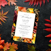 オレンジと黄色の秋結婚フローラの–3ブラック 招待状