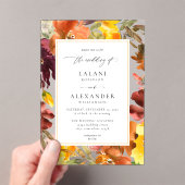 オレンジと黄色の秋結婚フローラ- 3 アクリル招待状 (インサイチュ (ポータブル))