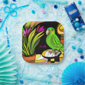 オレンジと黄色の緑のオウム ペーパープレート (パーティー)