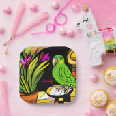 オレンジと黄色の緑のオウム ペーパープレート (パーティー)