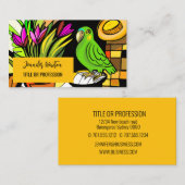 オレンジと黄色の緑のオウム 名刺 (正面/裏面)
