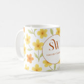 オレンジと黄色の花でパーソナライズされたマグカップ コーヒーマグカップ (正面左)