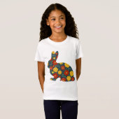 オレンジと黄色の花のレトロなうさぎ Tシャツ (正面フル)