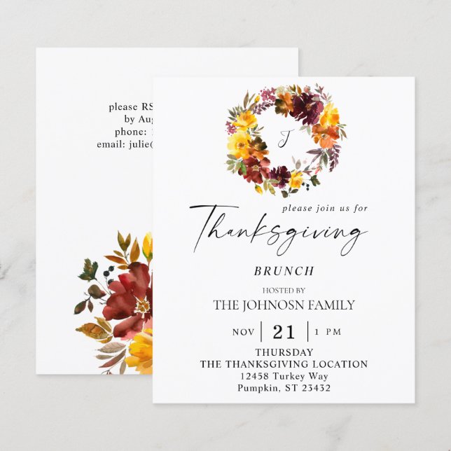 オレンジと黄色の花の Thanksgiving リース (正面/裏面)