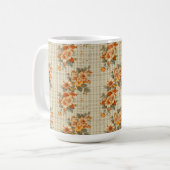 オレンジと黄色の花を持つベージュの秋 コーヒーマグカップ (正面左)