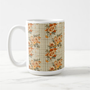 オレンジと黄色の花を持つベージュの秋 コーヒーマグカップ