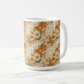 オレンジと黄色の花を持つベージュの秋 コーヒーマグカップ (正面右)