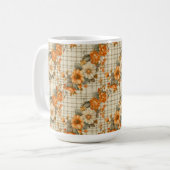 オレンジと黄色の花を持つベージュの秋 コーヒーマグカップ (正面左)