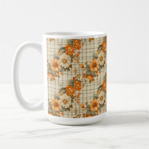 オレンジと黄色の花を持つベージュの秋 コーヒーマグカップ