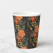 オレンジと黄色の花パターン紙カップ 紙コップ (裏面)