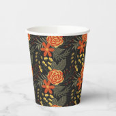 オレンジと黄色の花パターン紙カップ 紙コップ (左)