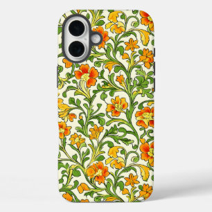 オレンジと黄色の花柄 アール・ヌーヴォー iPhone 16 PLUSケース
