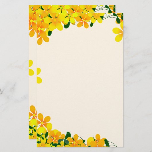 オレンジと黄色の花縁ど咲き 便箋 (正面/裏面)