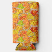 オレンジと黄色の葉ピンク スリム缶クーラー (正面)