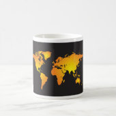 オレンジと黄色の輝く世界地図 コーヒーマグカップ (中央)