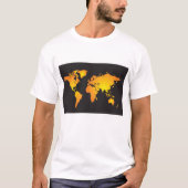 オレンジと黄色の輝く世界地図 Tシャツ (正面)