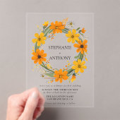 オレンジと黄色の野生の花のリース結婚ズ アクリル招待状 (インサイチュ (ポータブル))