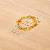 オレンジと黄色の野生の花のリース結婚ズ アクリル招待状 (レイダウン)