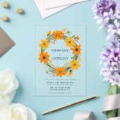 オレンジと黄色の野生の花のリース結婚ズ アクリル招待状 (インサイチュ (ウェディング))