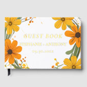 オレンジと黄色の野生の花のリース結婚ズ ゲストブック (正面)